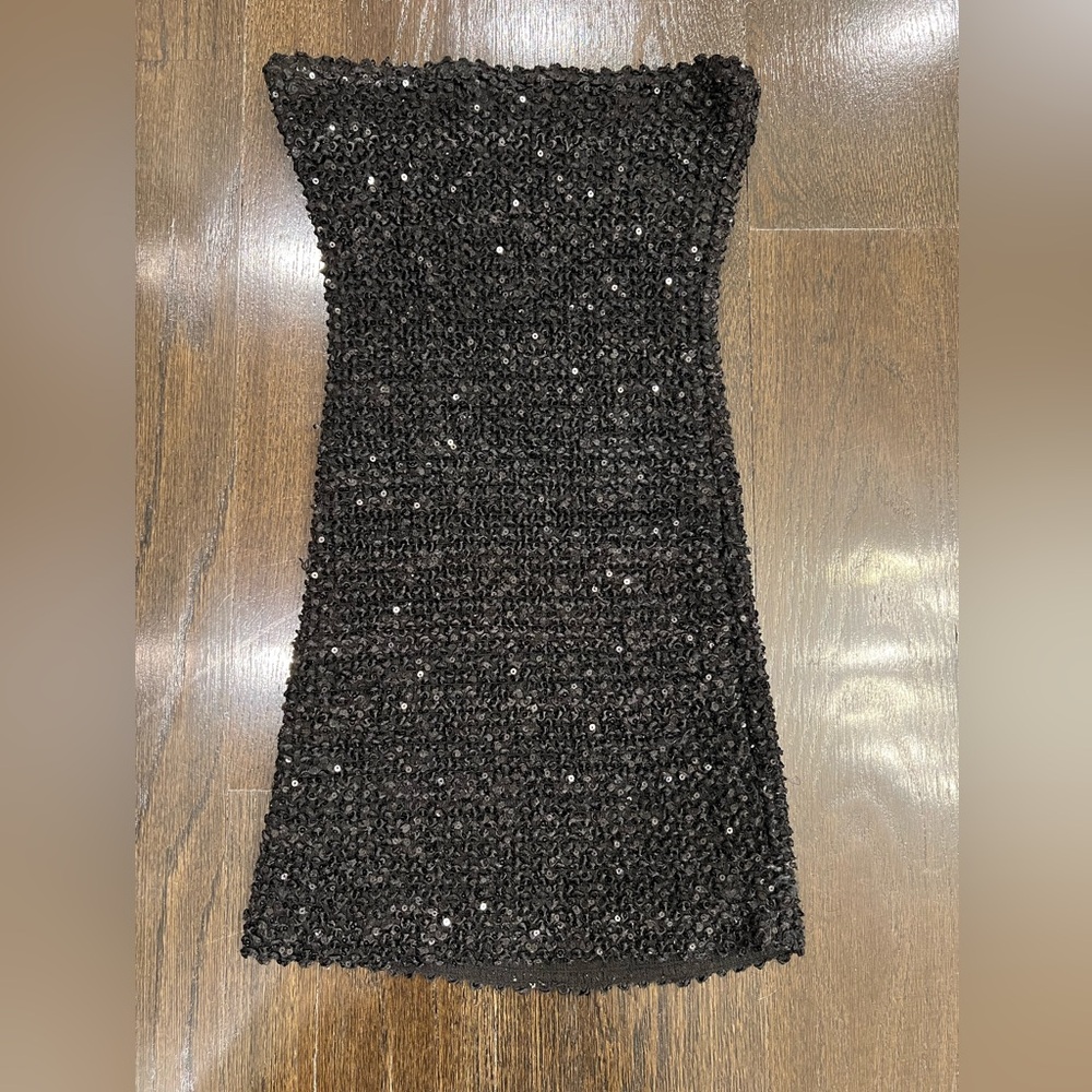 GIRLS BLACK SEQUIN STRAPLESS DRESS CHERYL CREATIONS SIZE SMALL